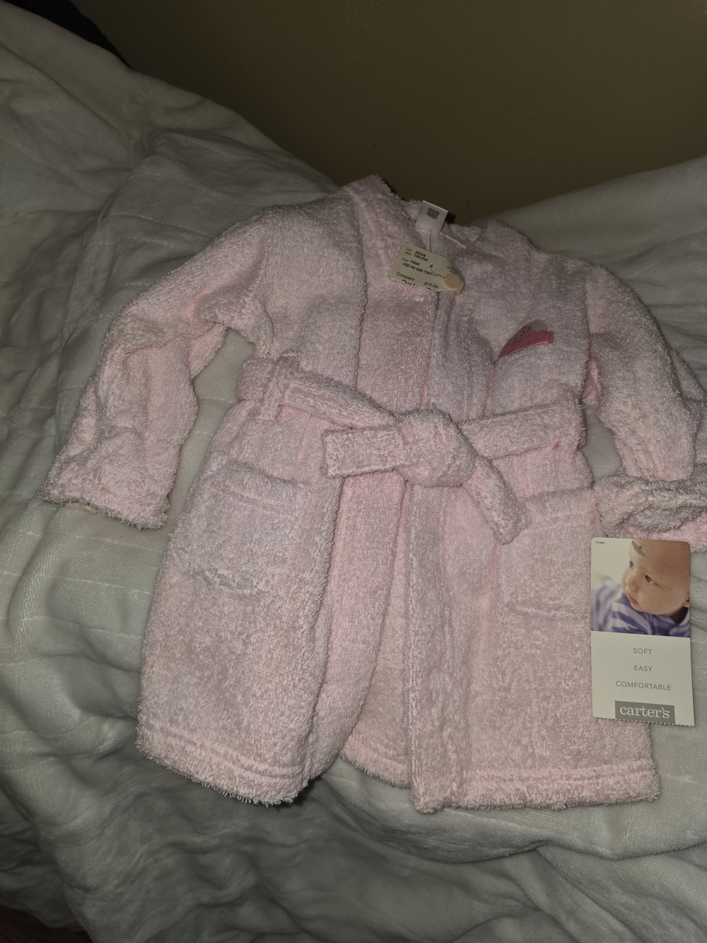 Carter's Soft Light Pink Hooded Plush Kids Robe with Belt